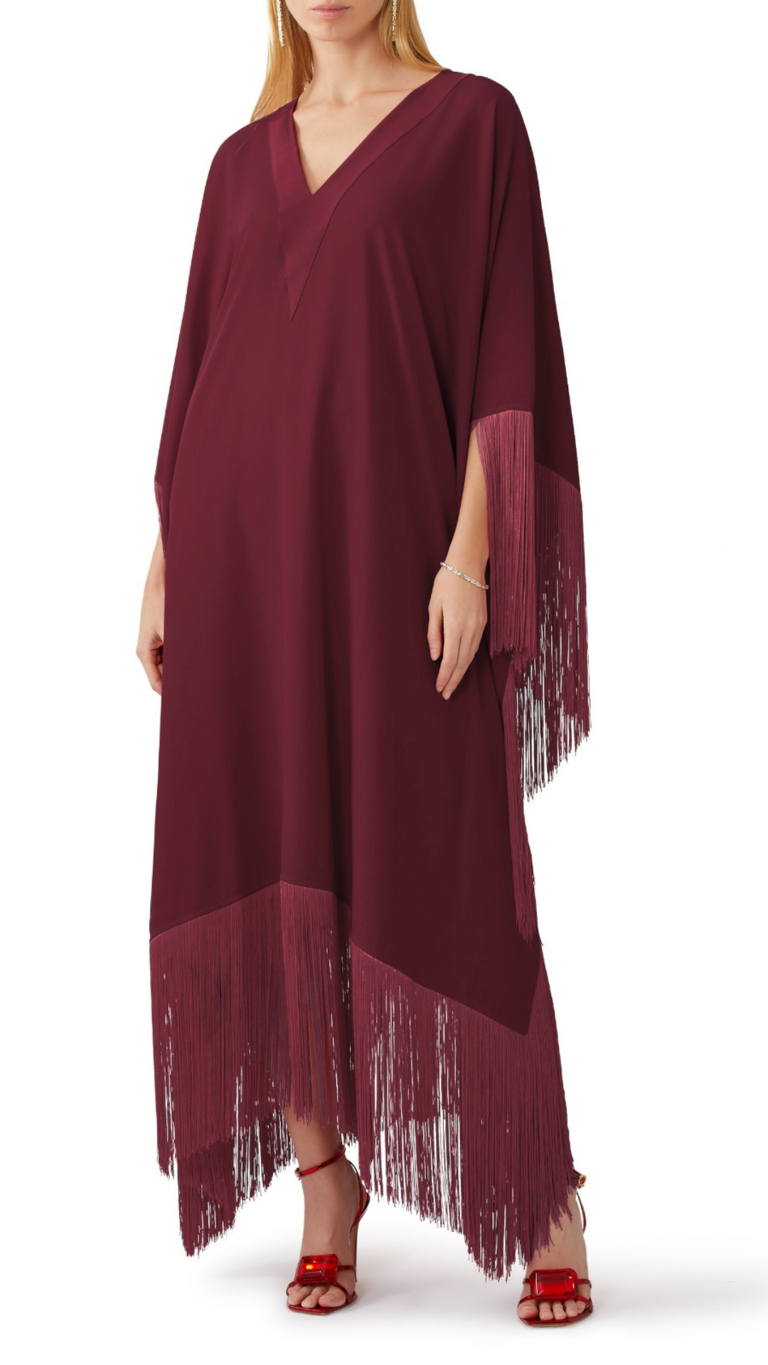 Mahroon Silky Fringed Kaftan