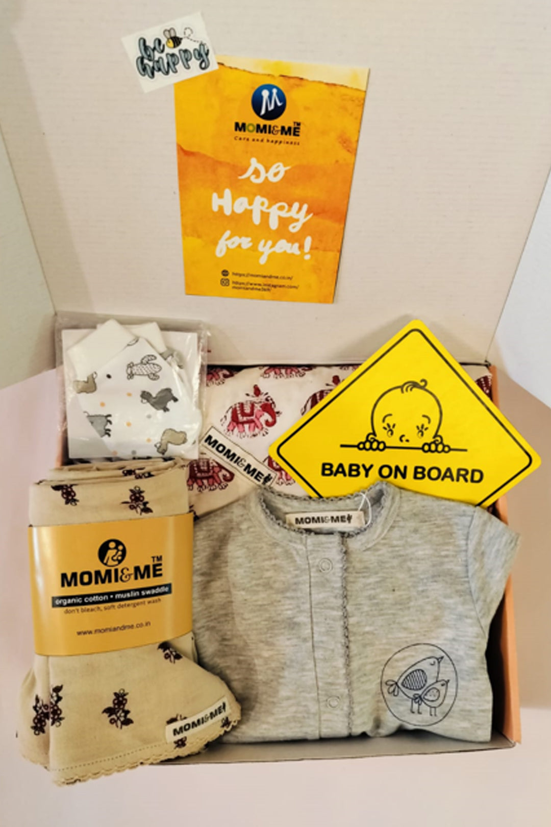 A_PERFECT_CONGRATULATORY_GIFT_FOR_NEW_PARENTS_The_Momiandme_NewBorn_Gift_Box_Gift_Hamper_Unisex_Clothing_Set_Infants_Essentials_Baby_Shower_5_piece_set_For_BabyBoy_and_BabyGirl_Gift box
