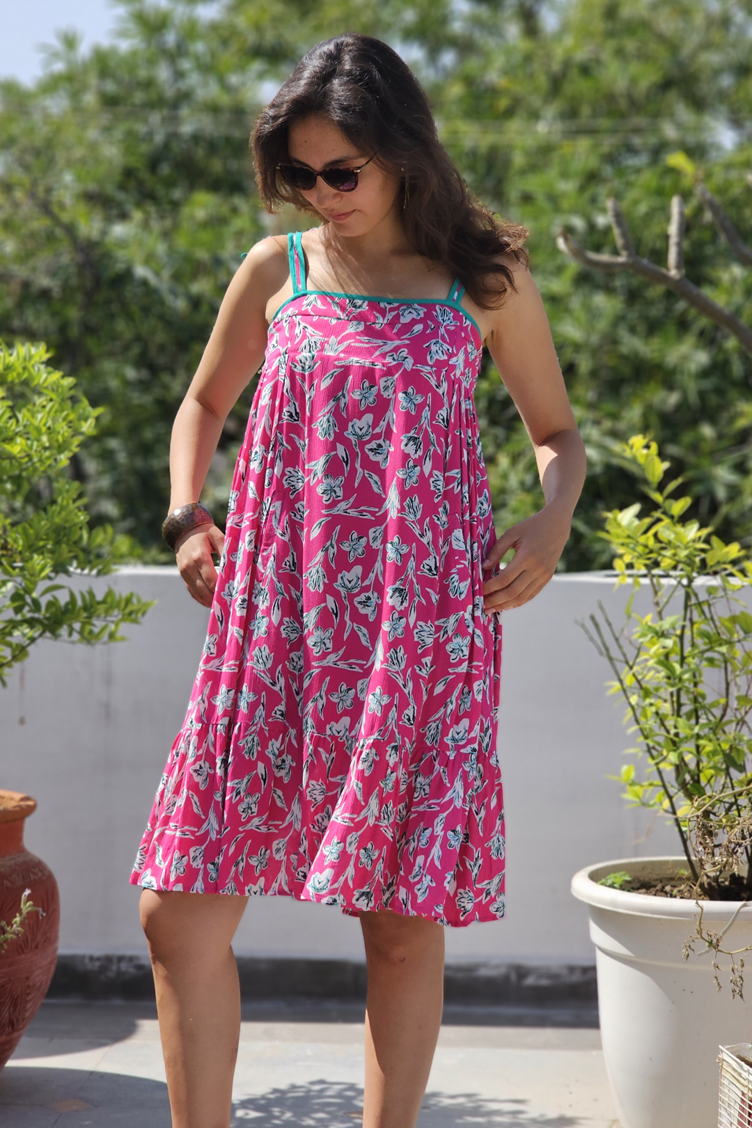 Fuchsia Printed Rayon Strap Dress - Spring 2025 🌸✨