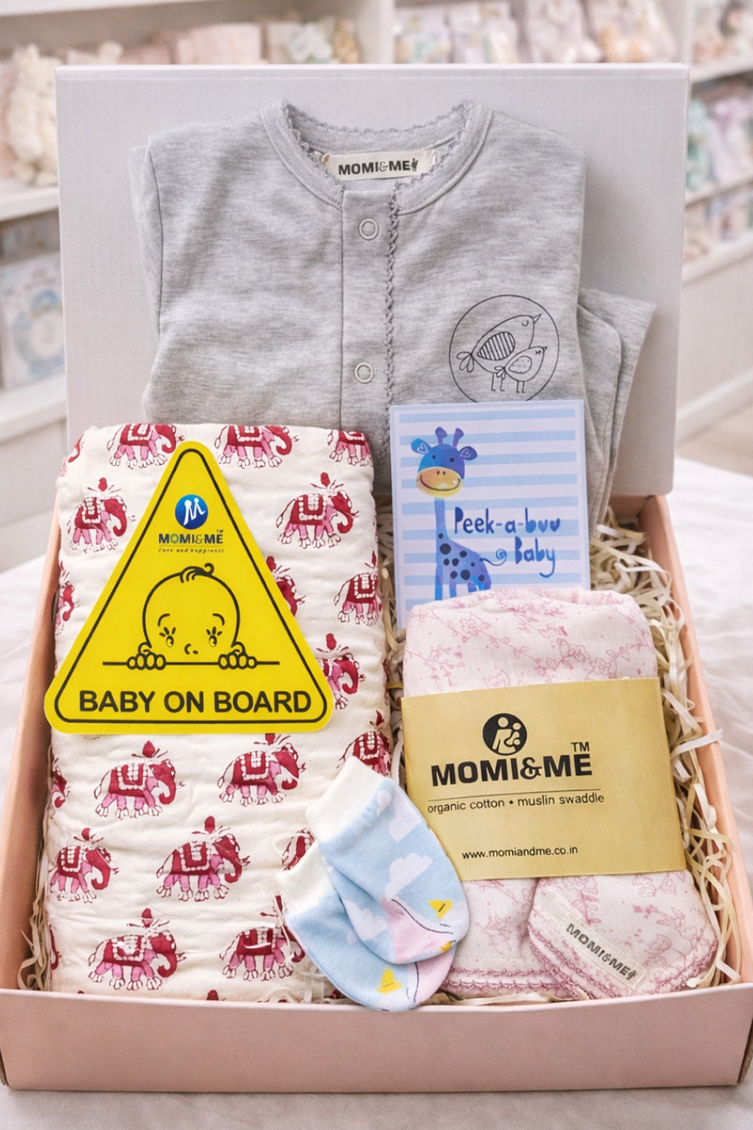 The Welcome Sweet Baby - A Perfect Congratulatory Gift for New Parents! | The Momiandme NewBorn Gift Box | Gift Hamper| Unisex Clothing Set | Infants Essentials | Baby Shower | 5 piece set | For BabyBoy and BabyGirl