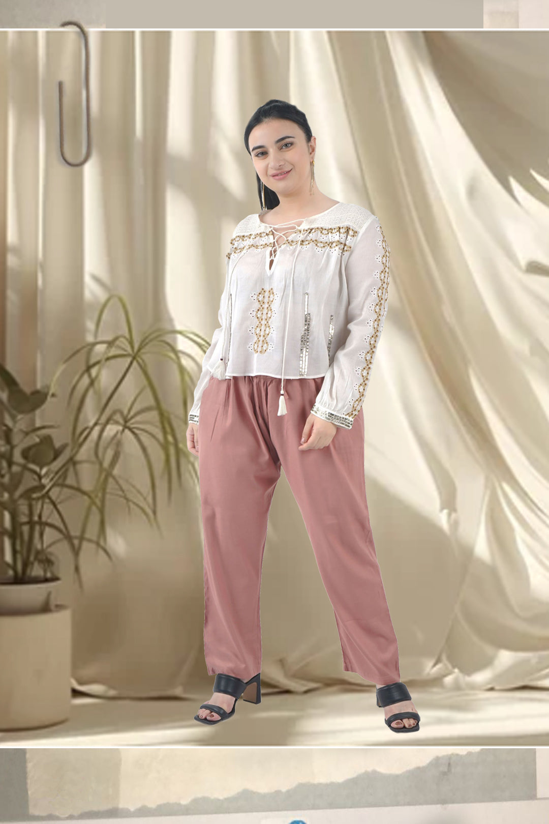Casual smocked waist Trousers for women