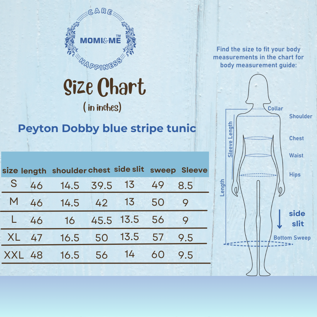 Peyton Dobby blue stripe tunic-SizeChart