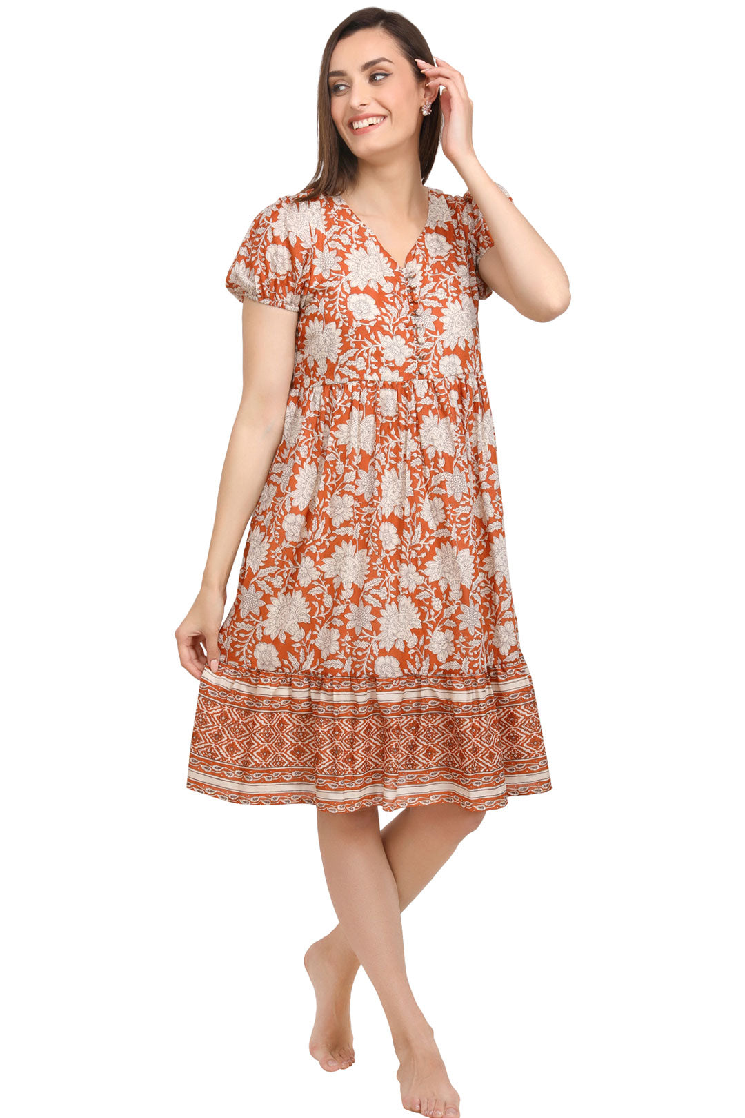 Orange Floral Dress - One Piece