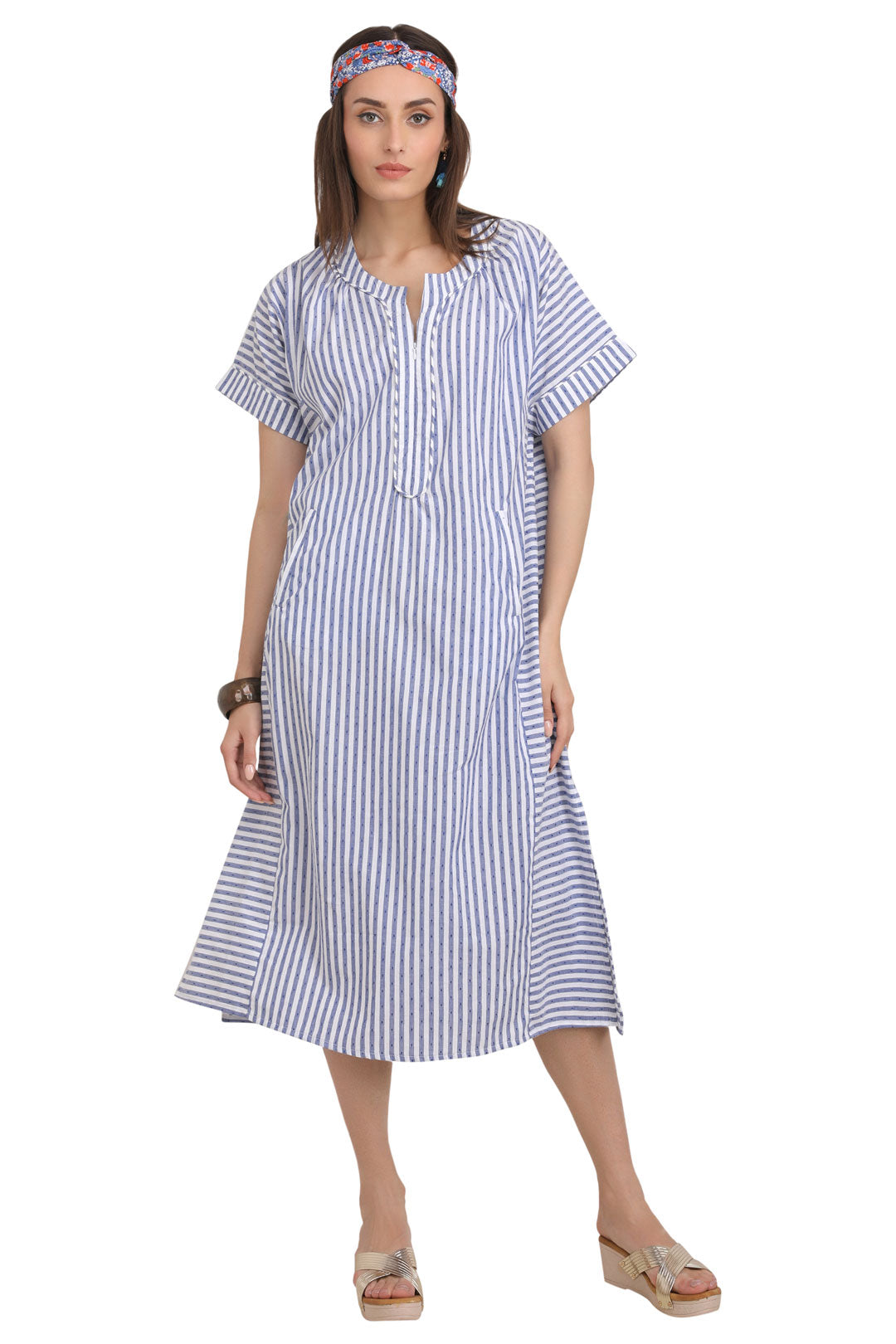 Aqua Align engineered stripe - Liberty Blue tunic(kurta)