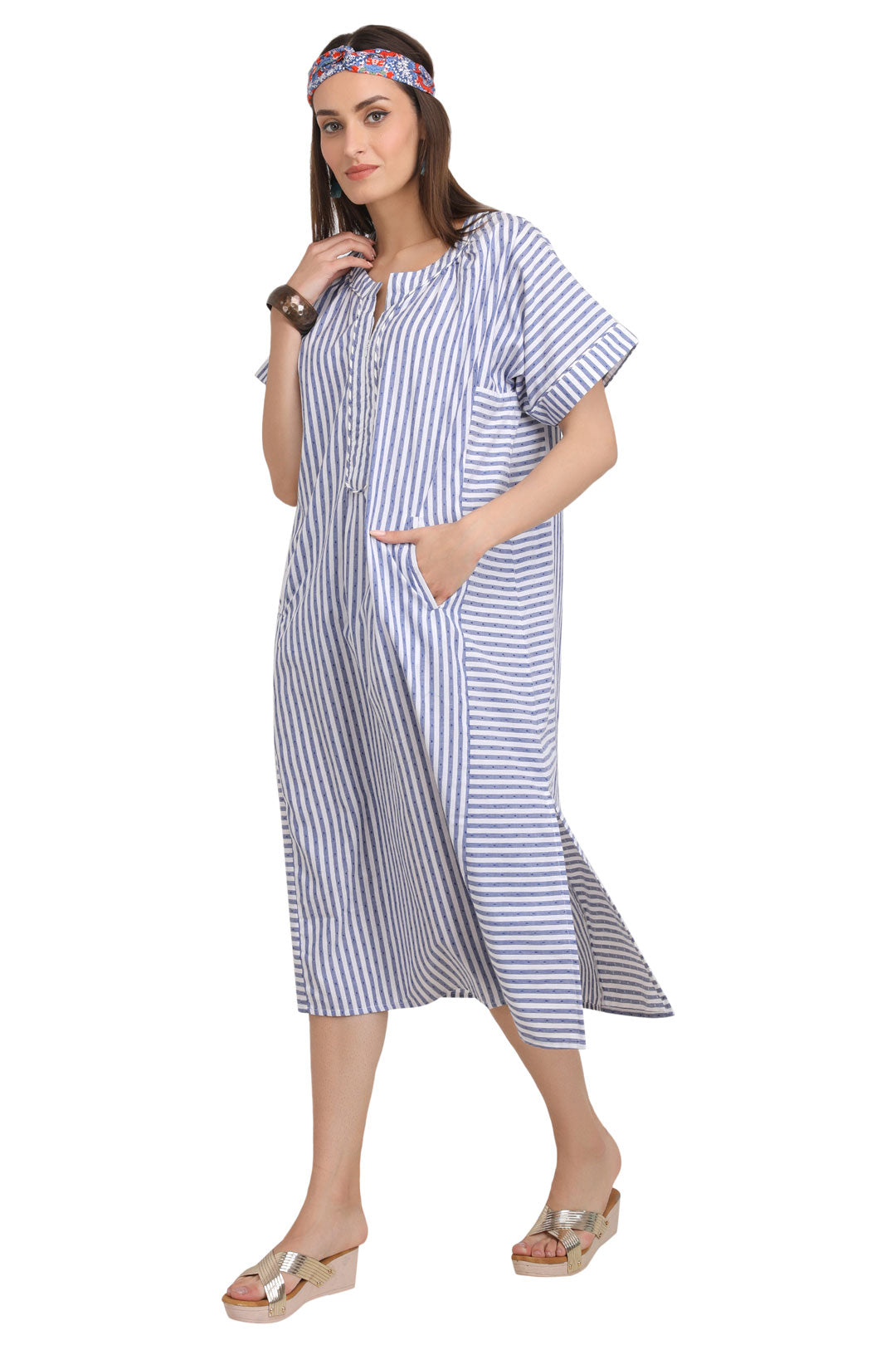 Aqua Align engineered stripe - Liberty Blue tunic(kurta)