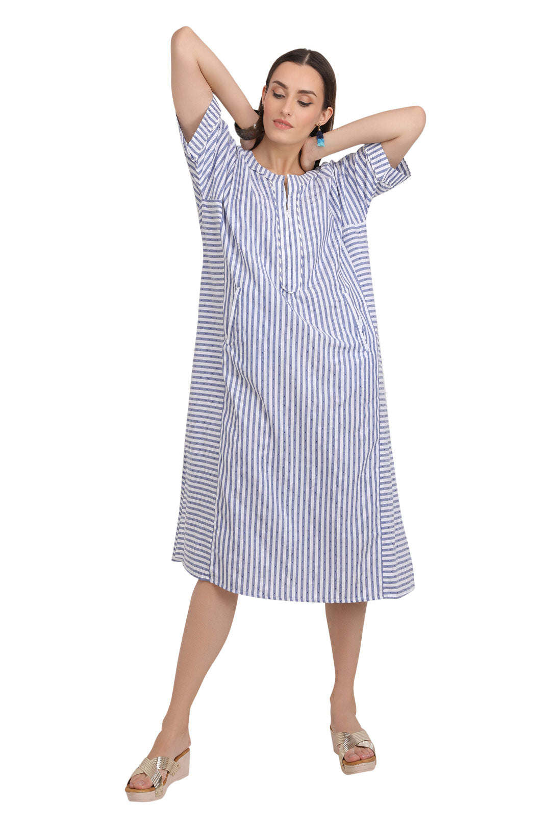 Aqua Align engineered stripe - Liberty Blue tunic(kurta)
