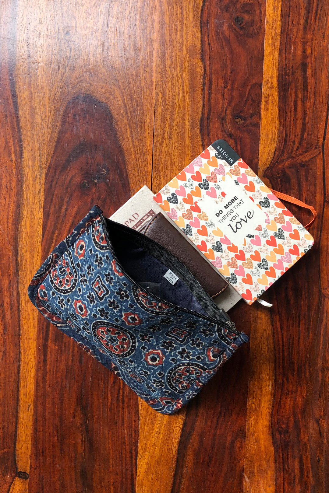 True Indigo Ajarakh cotton pouch