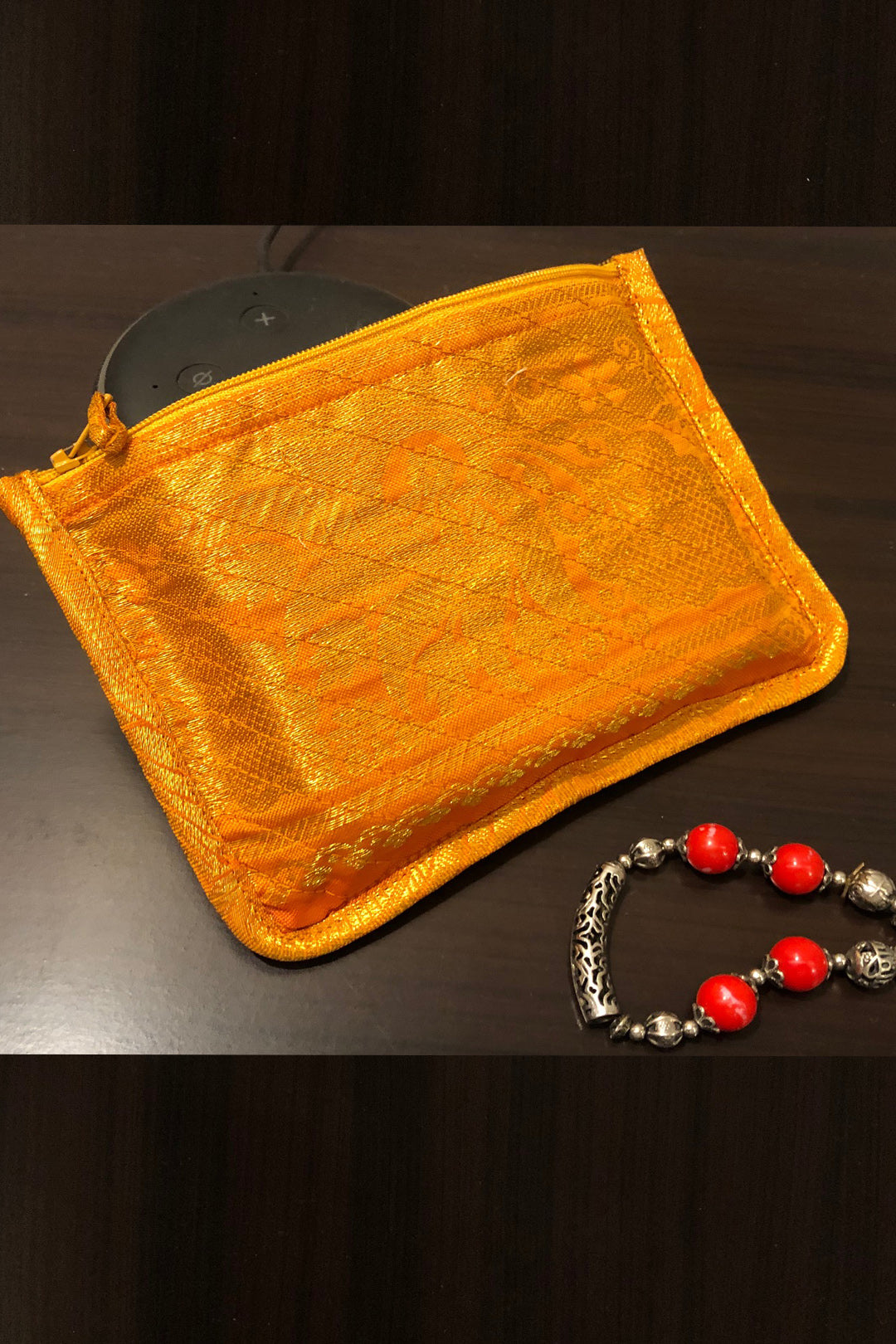 silk stash pouch -gold yellow