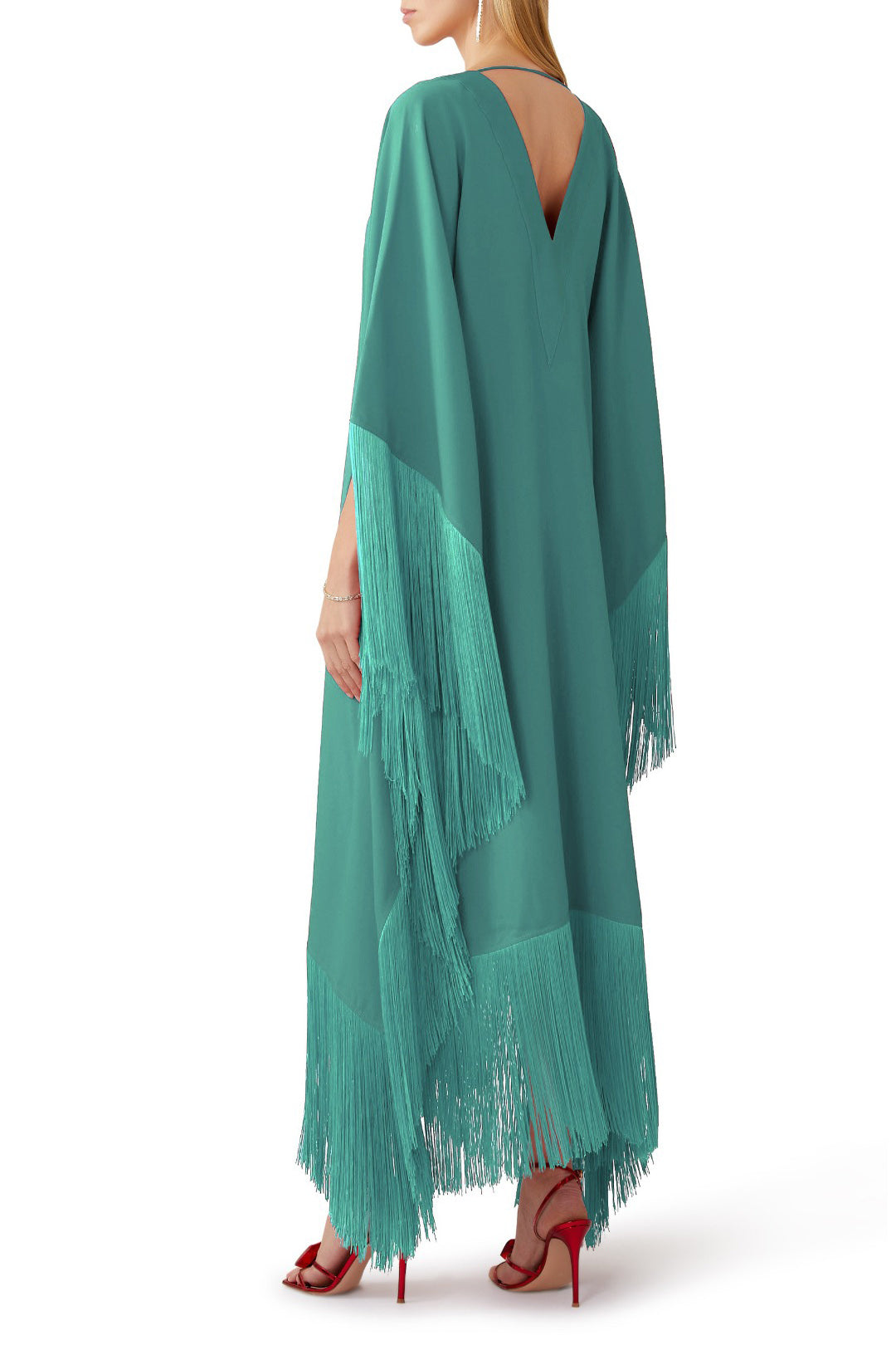Sombre Green Silky Fringed Kaftan