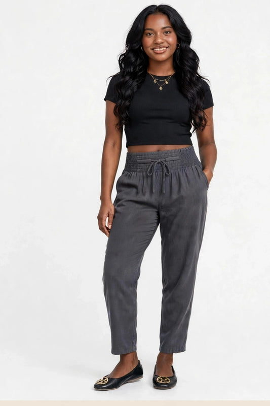 Gently flared Hems with a slit. -Bolt Gun Grey