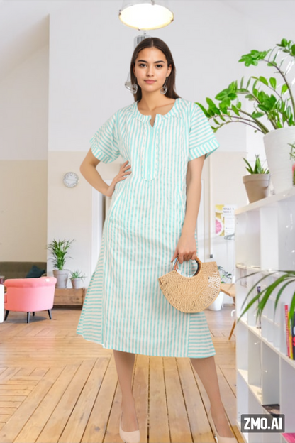Aqua Align Engineered striped -Mintpastel  long tunic *kurta)