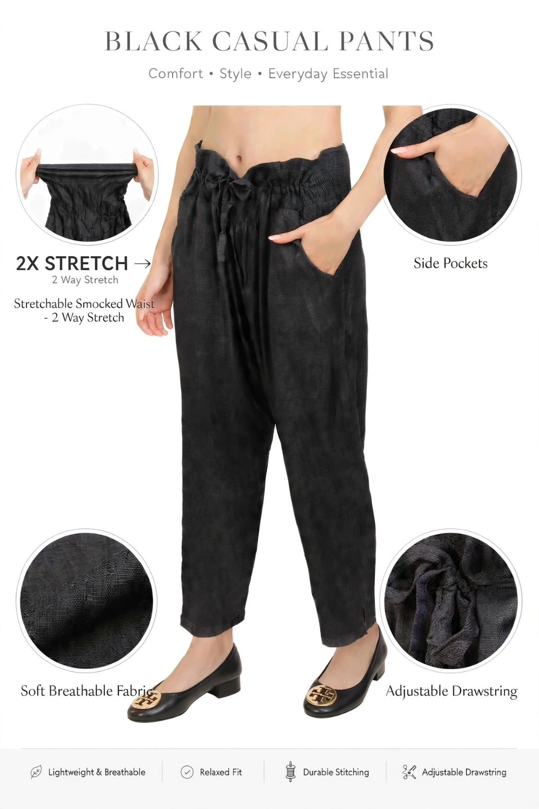 Trendy Relaxed Pants-Comfortable smocked waist