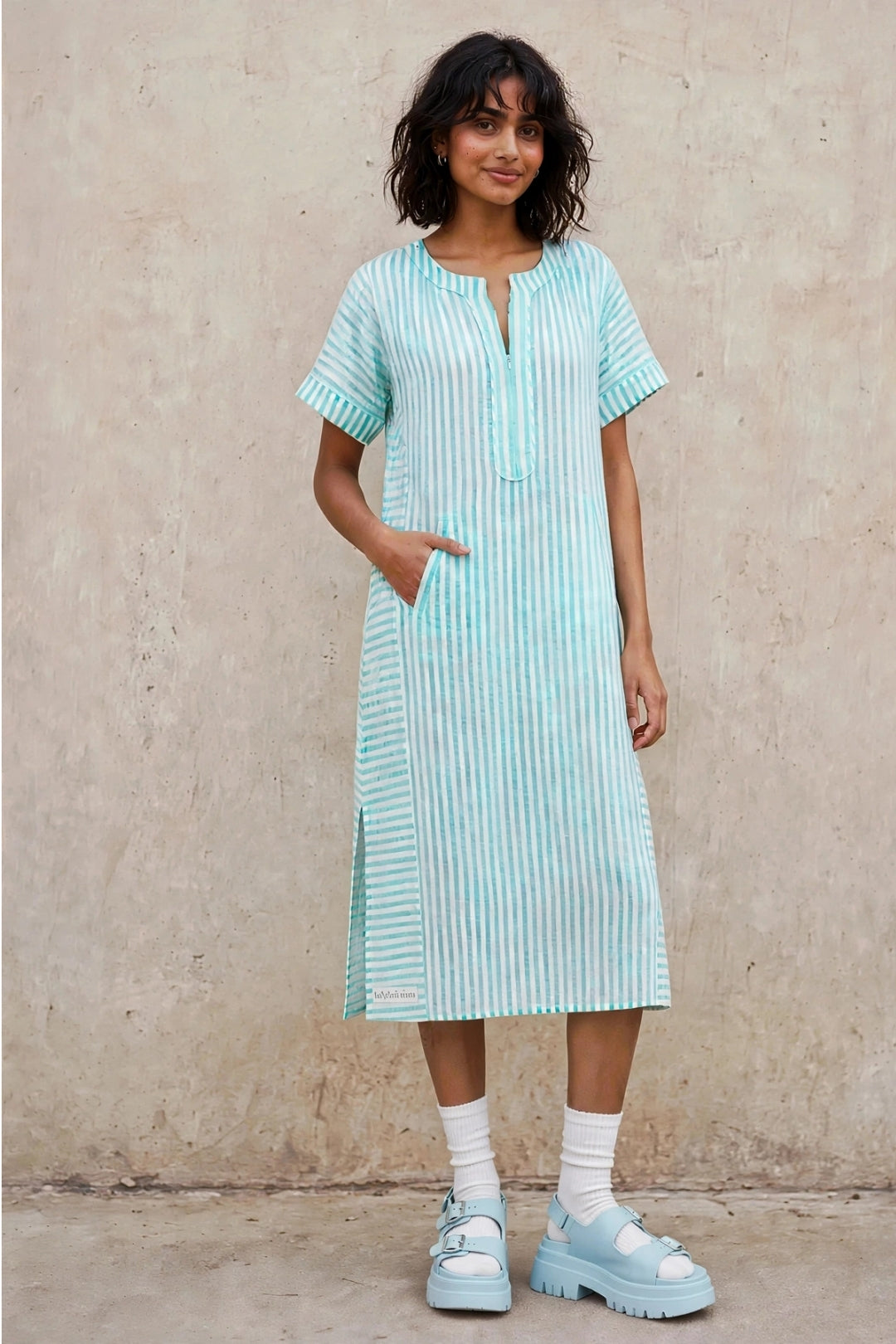 Aqua Align Engineered striped -Mintpastel  long tunic *kurta)