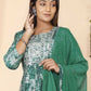 Women Green& Gold-white Toned Embroidered High Slit Kurta with Trousers and dupptta