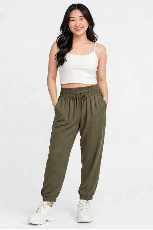 Versatile smocked waist pants for all occasions-RELAXED FIT WAIST
