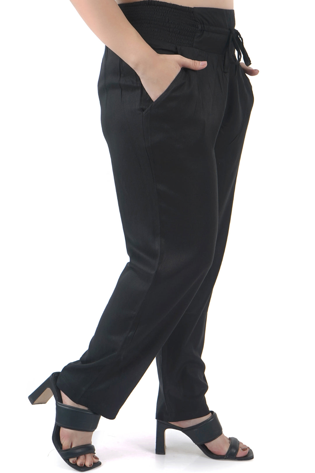 Black Smoked Elastic Waist Pant2