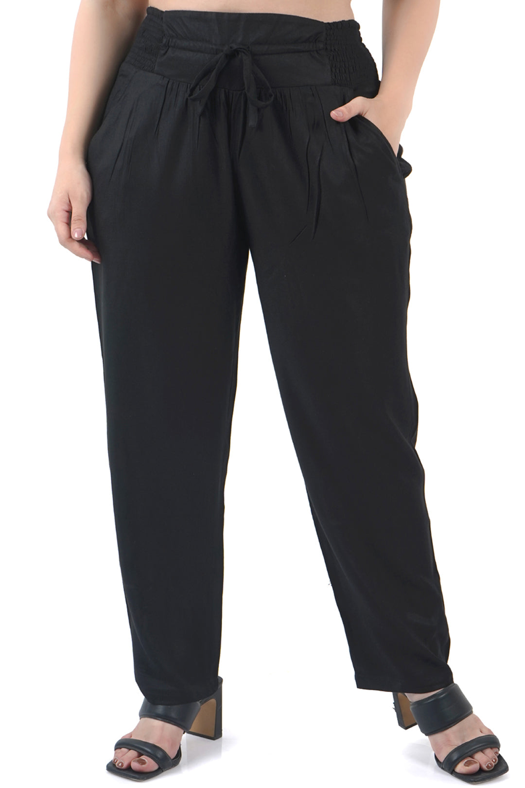 Black Smoked Elastic Waist Pant1