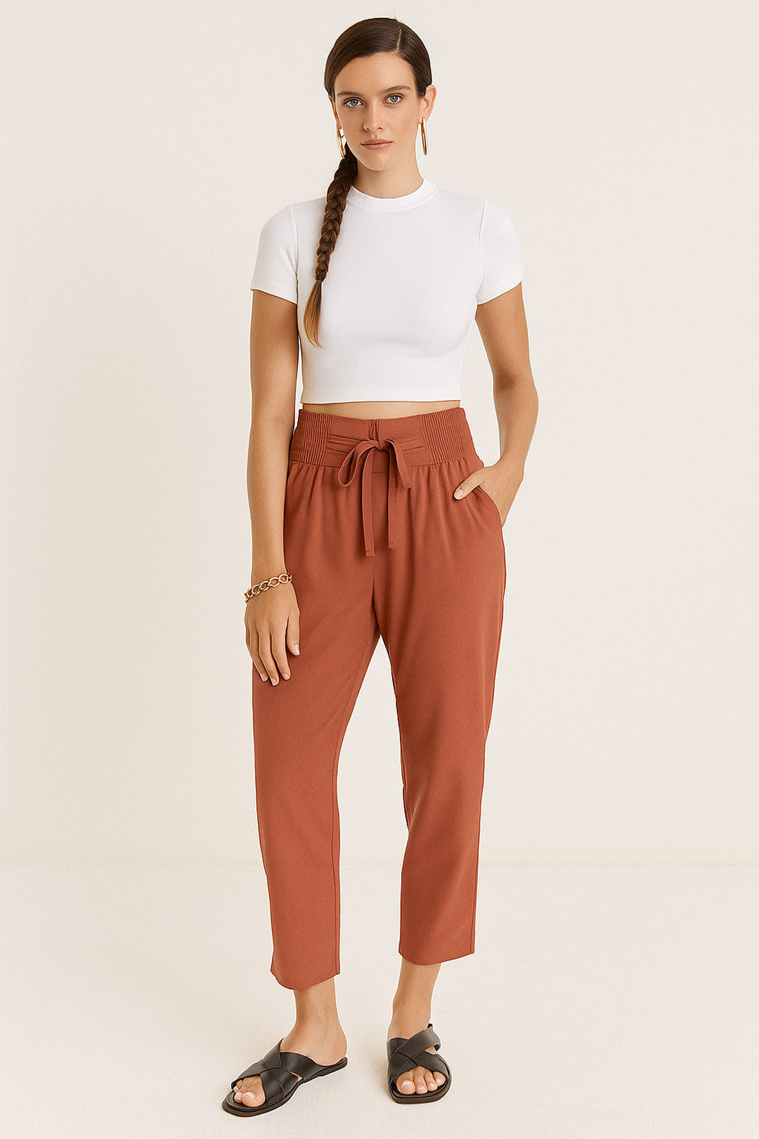 Casual smocked waist Trousers for women