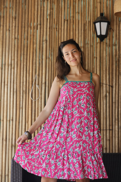 Fuchsia Printed Rayon Strap Dress - Spring 2026 🌸✨