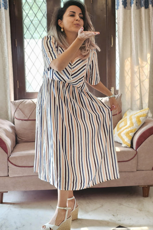 MULTI  STRIPE SATIN DRESS