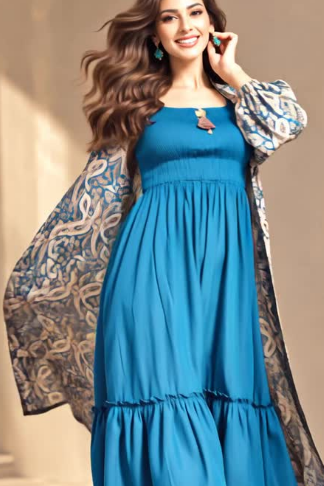 Rayon Smoking Ethnic Dress With Paisley Lurex Jacket Shrug
