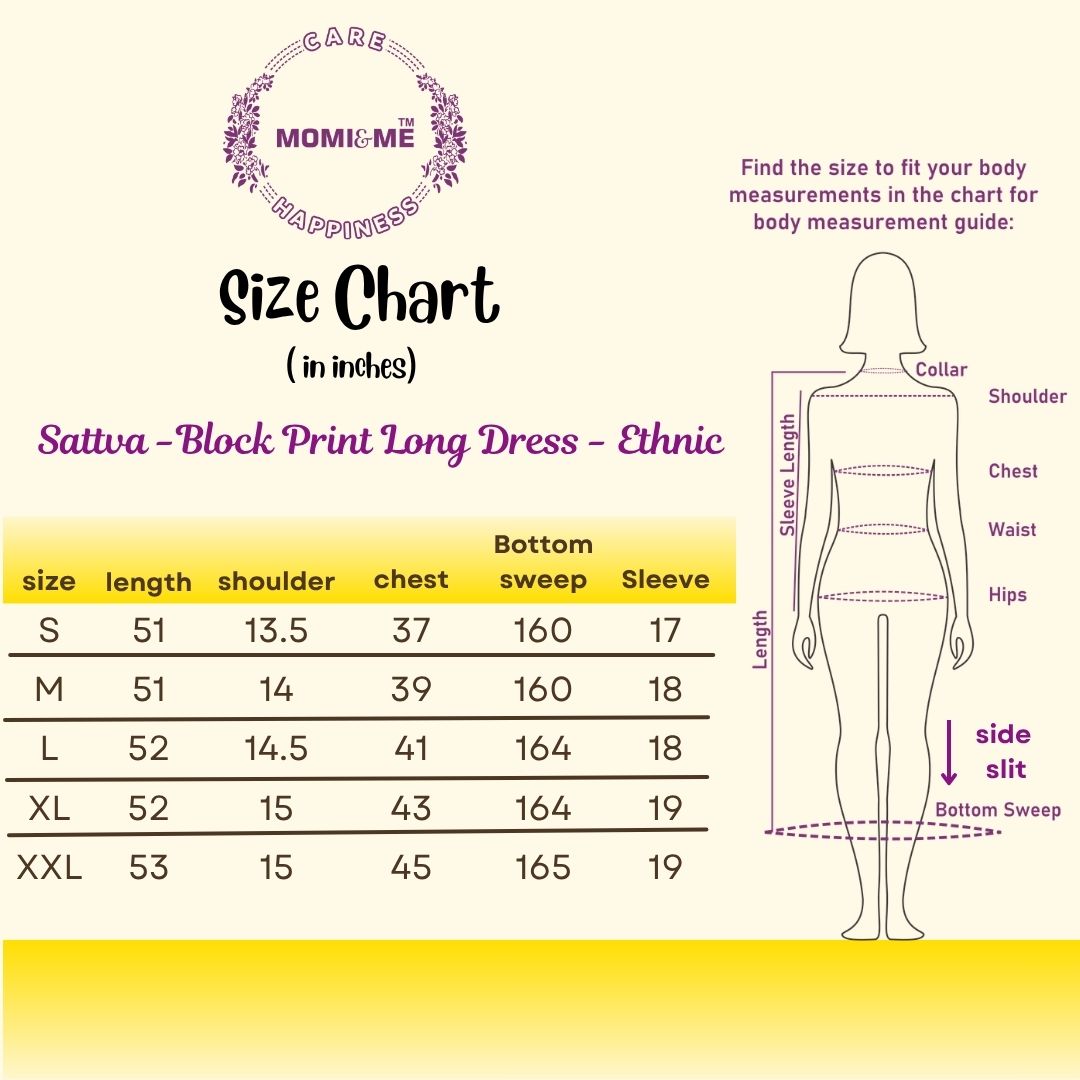 Momiandme_Sattva - Embroidred Block Print Dress-SizeChart