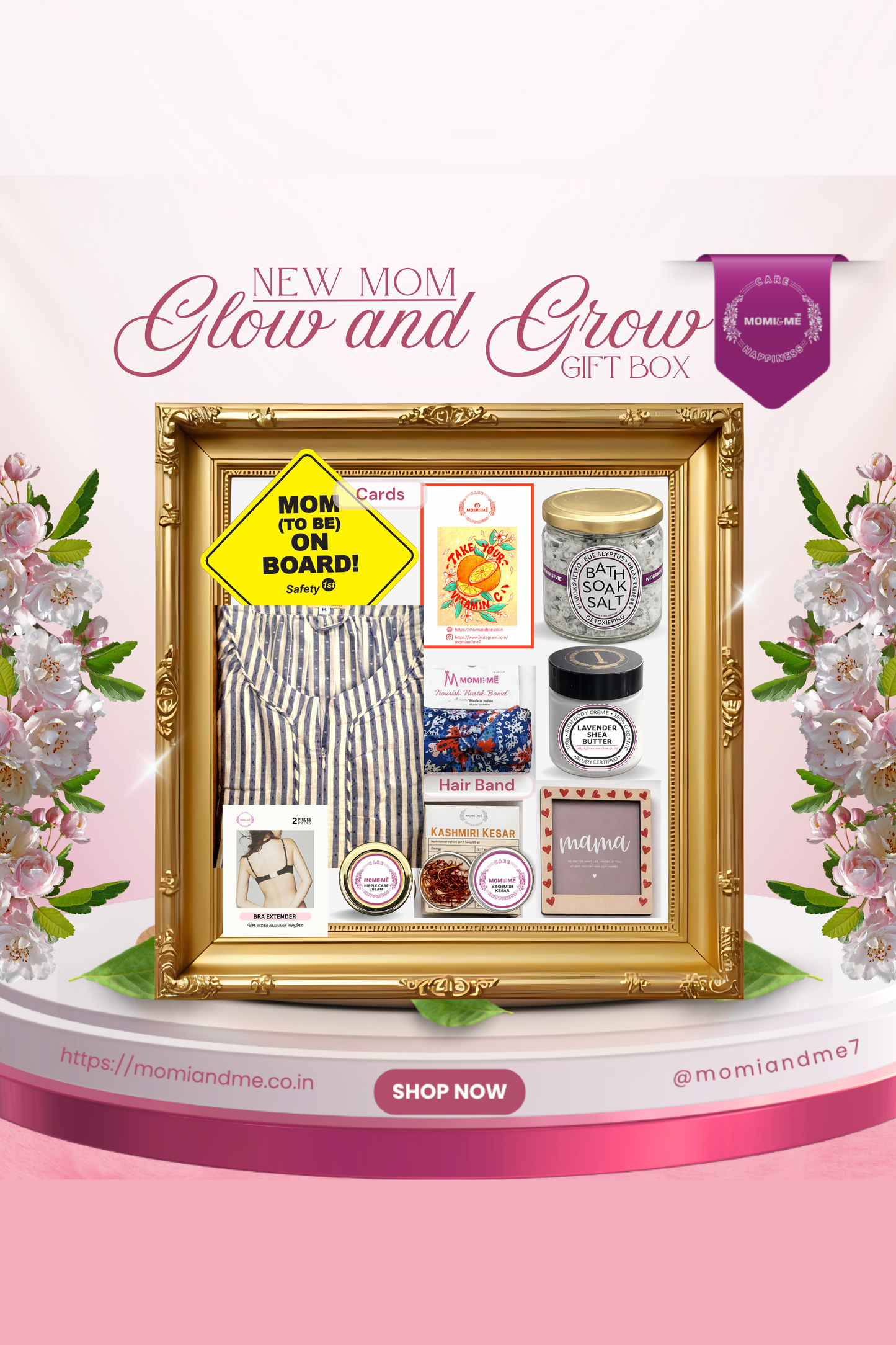 Glow and Grow Gift Box for New Mom | Momiandme Luxurious Glow and Grow for New Mum Gift Box | Gift Hamper | Baby Shower | 7+3 piece