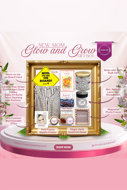 Glow and Grow Gift Box for New Mom | Momiandme Luxurious Glow and Grow for New Mum Gift Box | Gift Hamper | Baby Shower | 7+3 piece