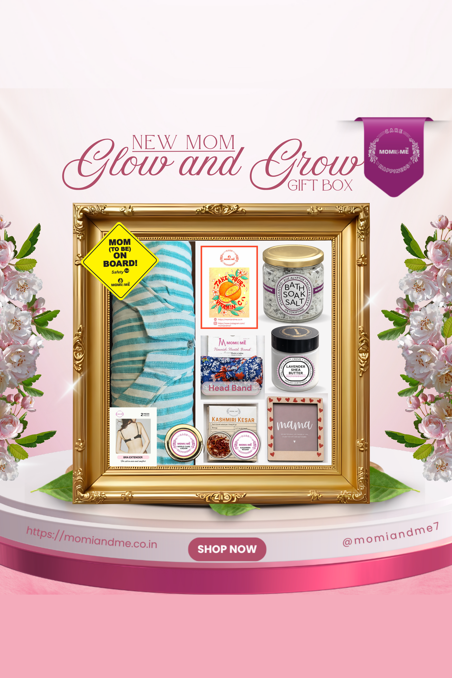 Glow and Grow Gift Box for New Mom | Momiandme Luxurious Glow and Grow for New Mum Gift Box | Gift Hamper | Baby Shower | 7+3 piece