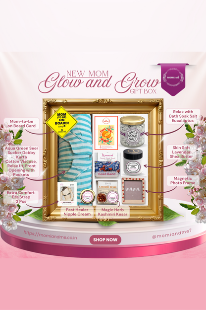 Glow and Grow Gift Box for New Mom | Momiandme Luxurious Glow and Grow for New Mum Gift Box | Gift Hamper | Baby Shower | 7+3 piece