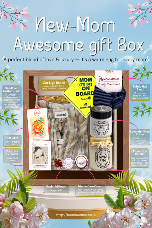 Momiandme New Mom Awesome-Luxury Gift Box | Momiandme Luxurious Gifts for New Mum Gift Box | Gift Hamper | Baby Shower | 5+3 piece