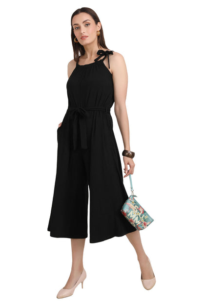 Onxy Black Pin Stripe Wide Leg Jumpsuit