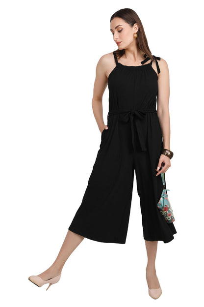 Onxy Black Pin Stripe Wide Leg Jumpsuit