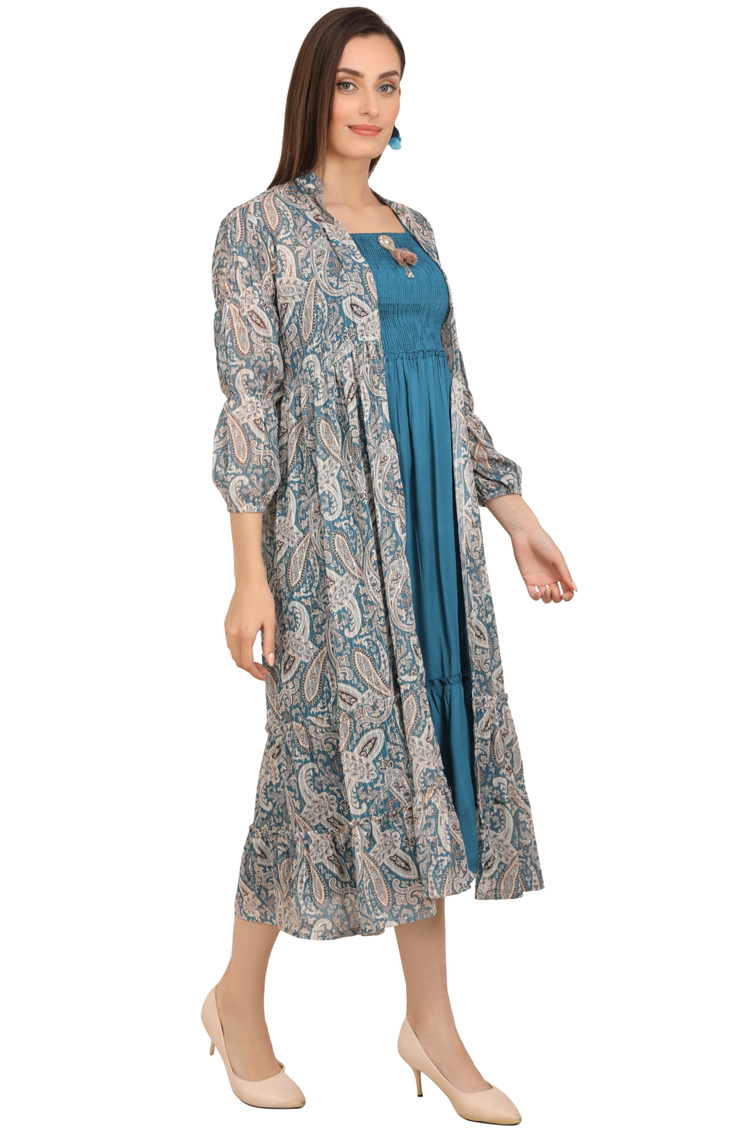 Buy SCAKHI Peach Floral Print Ethnic Dress With Long Shrug for Women's  Online @ Tata CLiQ