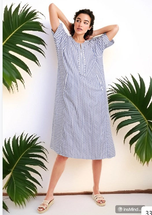 Aqua Align engineered stripe - Liberty Blue tunic(kurta)