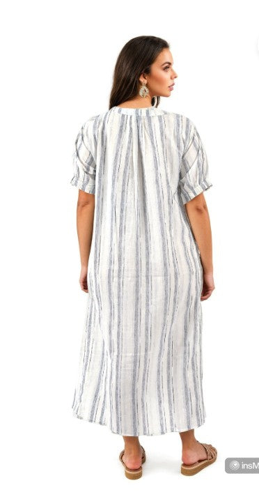 Momiandme Marble stripe Tunic-Handloom Smart fit | Organic Long Tunic with Concealed Front Zipper | Side Slits & Functional Pockets
