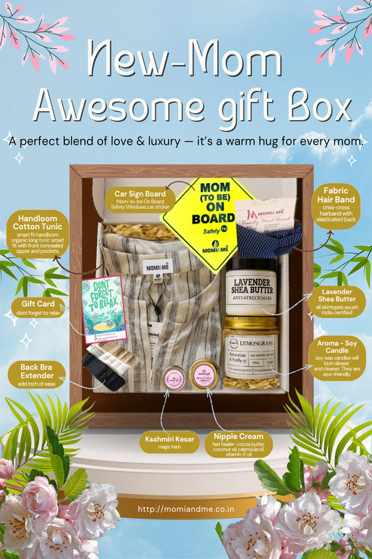 New Mom Awesome-Gift Box | Momandme NewMum Gift Box | Gift Hamper | Baby Shower | 5+3 piece