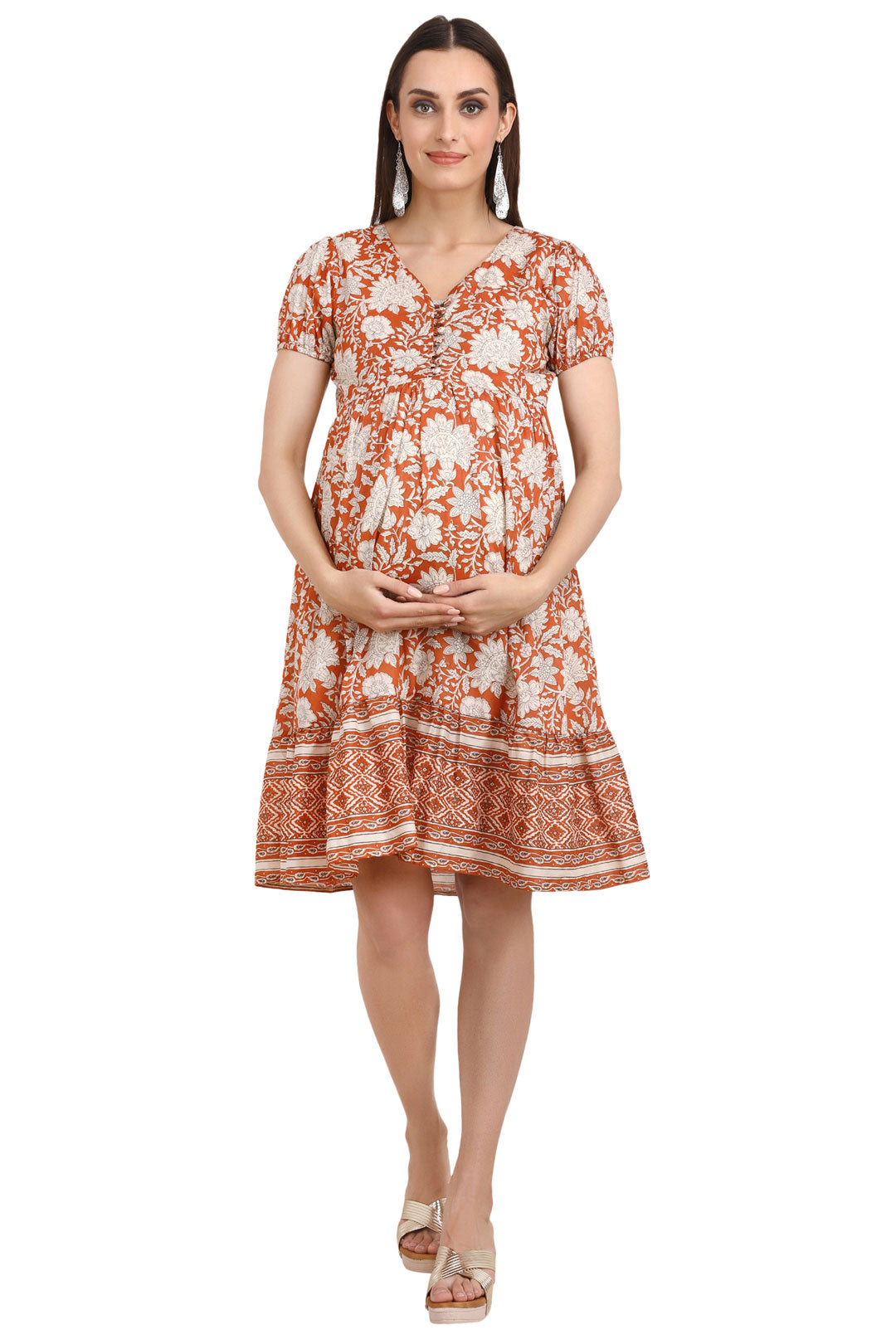 Oriental Print - fit and flare maternity