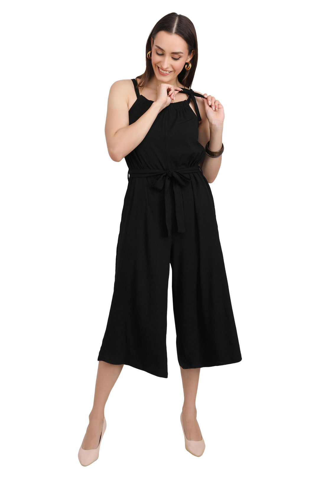 Onxy Black Pin Stripe Wide Leg Jumpsuit