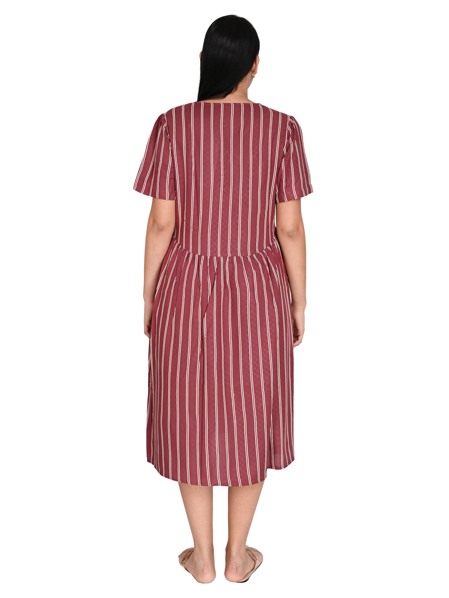 Old Rose stripe knee length dress-5