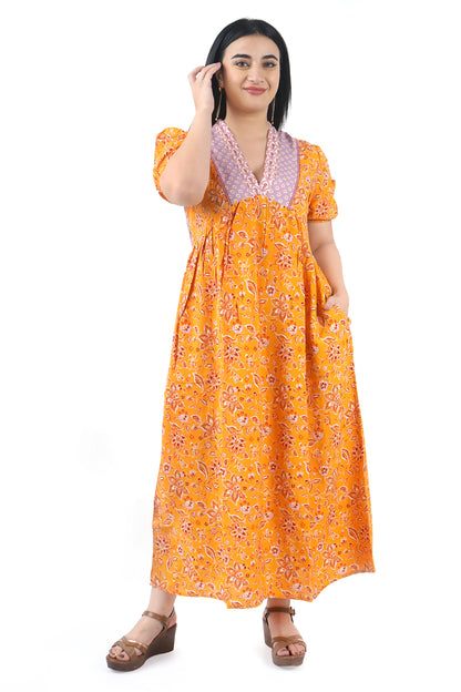 Marigold Border neckline Dress_MOMIANDME