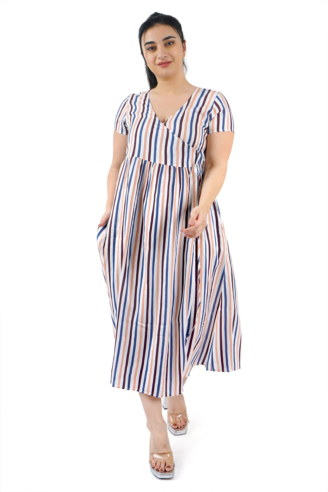 Multicolor Stripe Wrap Dress-1