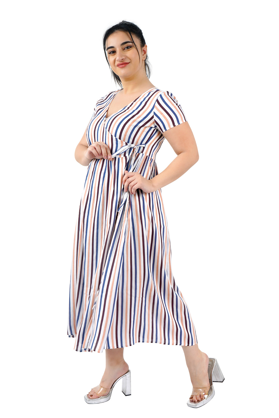 Multicolor Stripe Wrap Dress-2