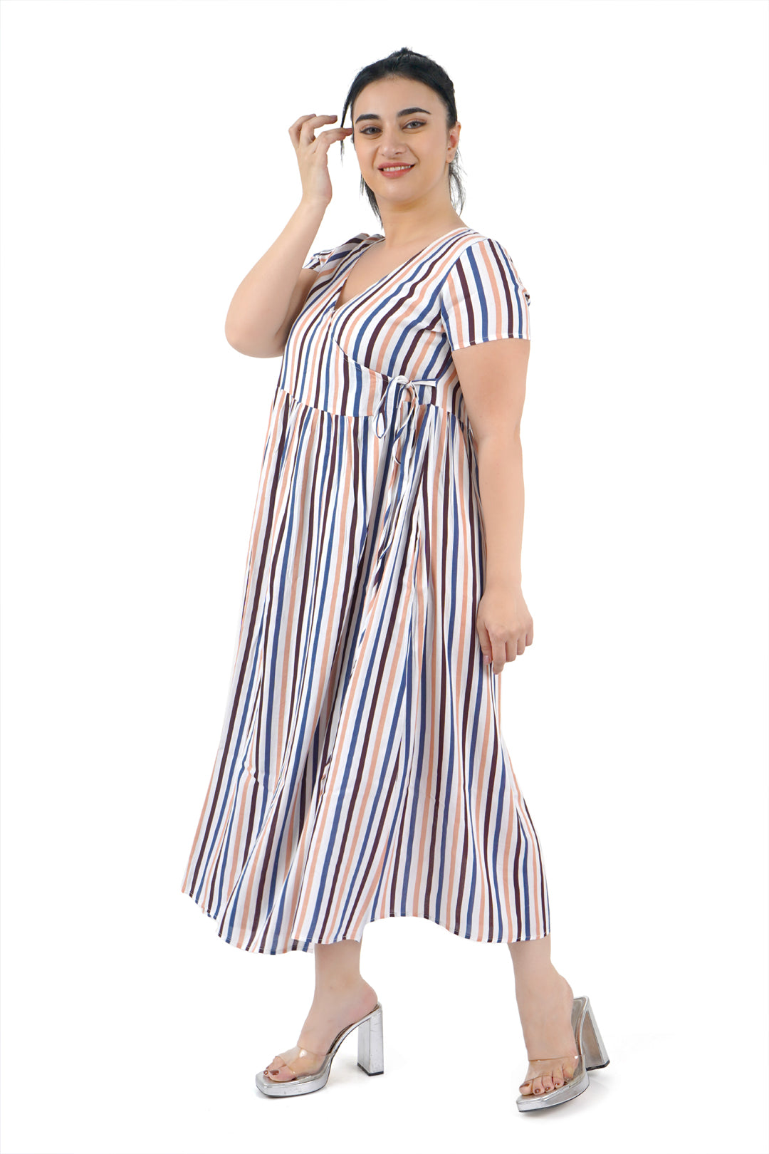 Multicolor Stripe Wrap Dress-3