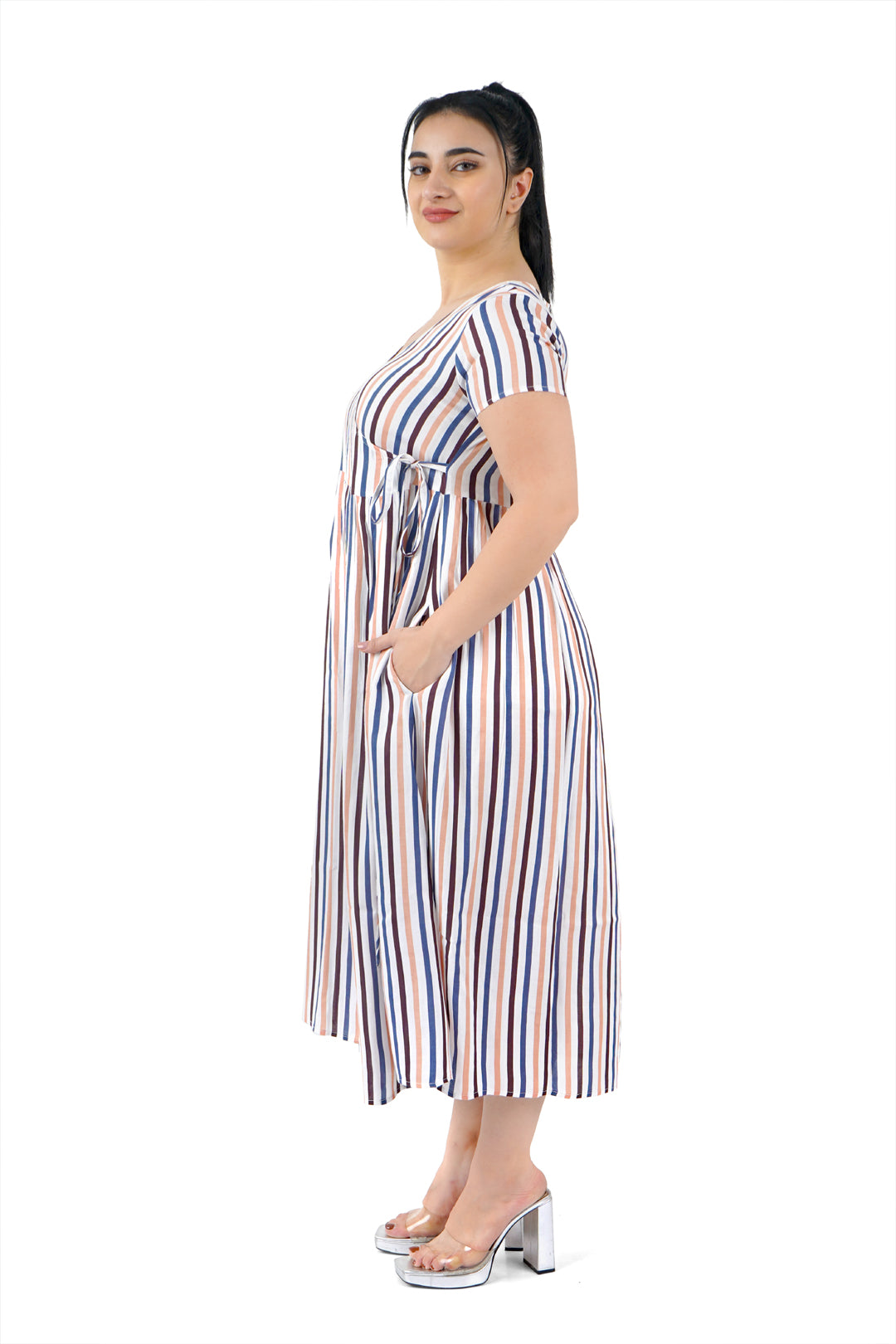 Multicolor Stripe Wrap Dress-4