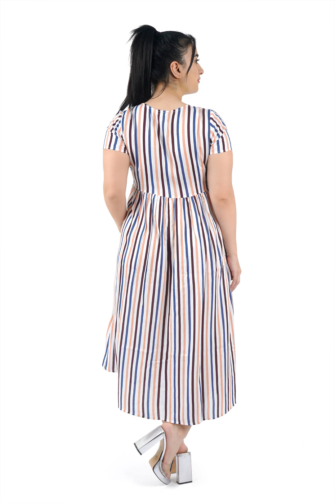 Multicolor Stripe Wrap Dress-5