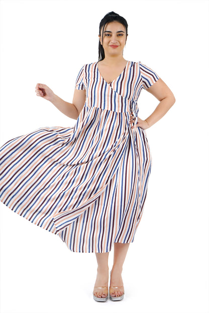 Multicolor Stripe Wrap Dress_Momiandme
