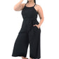 Onxy Black Pin Stripe Wide Leg Jumpsuit