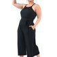 Onxy Black Pin Stripe Wide Leg Jumpsuit