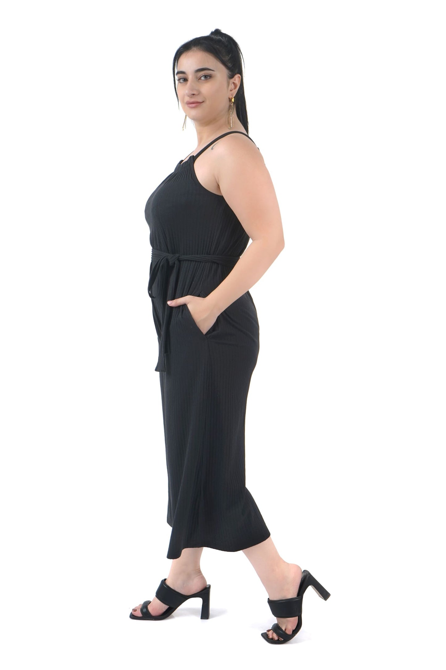 Onxy Black Pin Stripe Wide Leg Jumpsuit